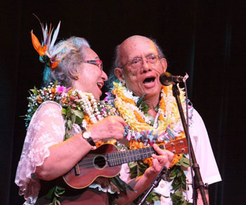 Likeke Uncle Babes Bell on the conch shell opening the
	concert.